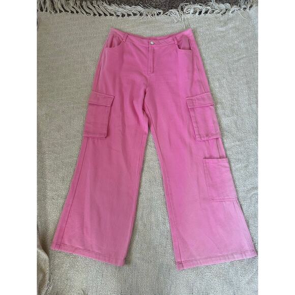 Timing Bubblegum High Rise Wide Leg Denim Cargo Pant Size L - Picture 7 of 10